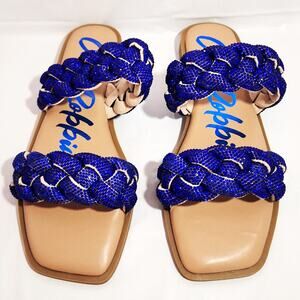 Sz 6 Cape Robbin Women's Slip-On Sandals Rhinestone Braided Upper (Mana, Blue)